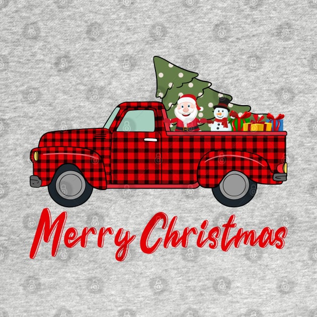 Merry Christmas Funny Buffalo Plaid Truck by DragonTees